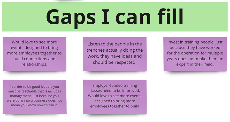 Quotes from employees that can be used to discover gaps in a business