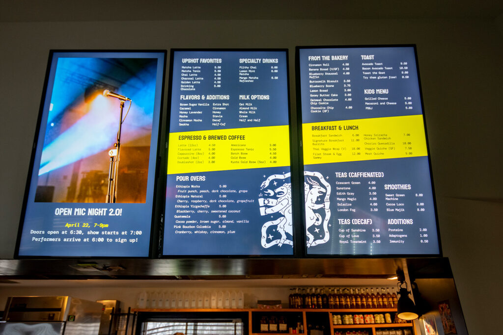 The coffee shop staff successfully, concepted, designed and managed their digital menu board. 